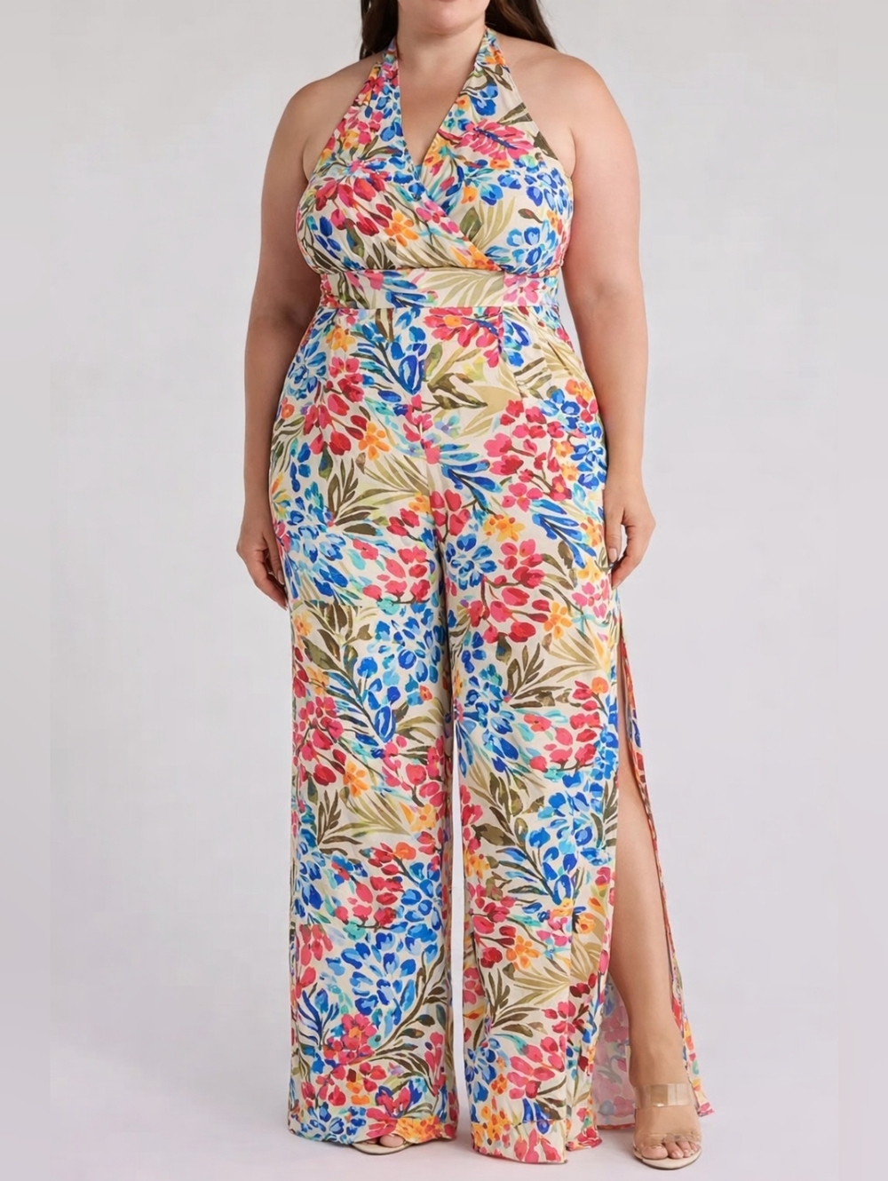 Sugarlips Curve Jumpsuit 3X Pink Blue Floral Magic Moment Wide Leg Halter New$85